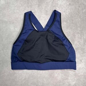 Athleta Rise Up High Neck Sports Bra Navy Black Perforated S 531887-01